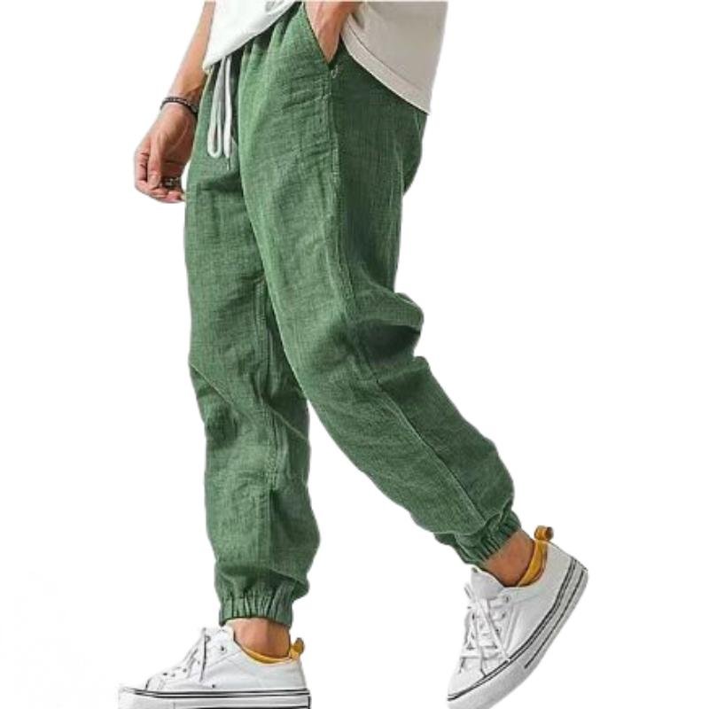 Men's Casual Cotton Linen Slim Fit Elastic Waist Pants 09446343M