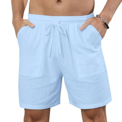 Men's Solid Color Cotton And Linen Beach Drawstring Shorts 66870846Y