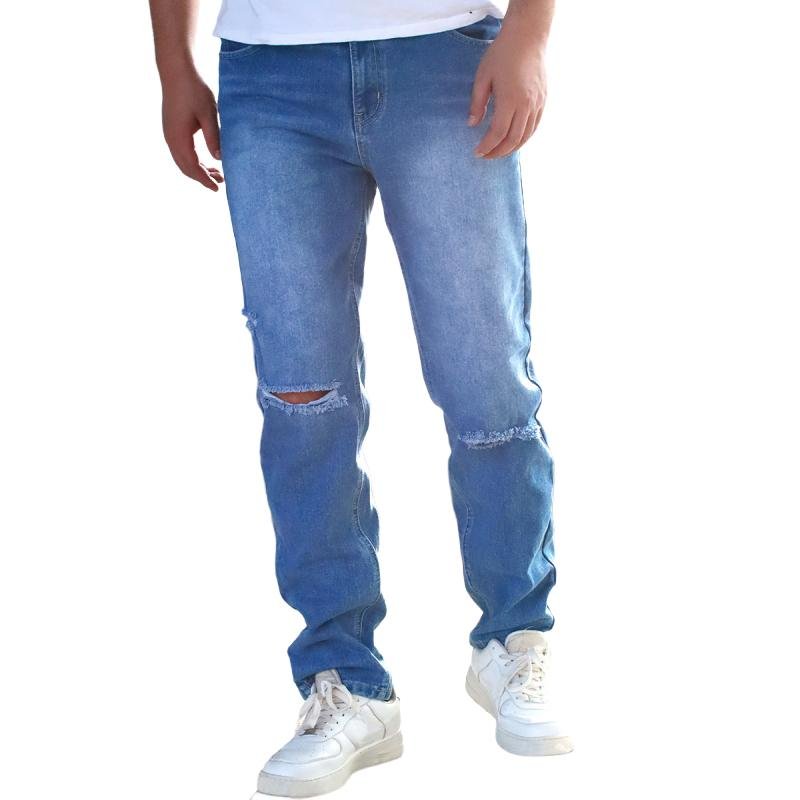 Men's Solid Color Ripped Jeans 66406764Y