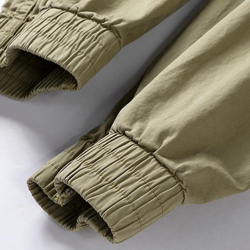 Men's Casual Solid Color Cotton Multi-Pockets Elastic Waist Cargo Pants 64479467M