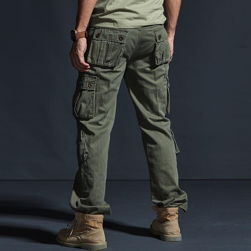 Men's Solid Loose Multi-pocket Cotton Cargo Pants 47846748Z