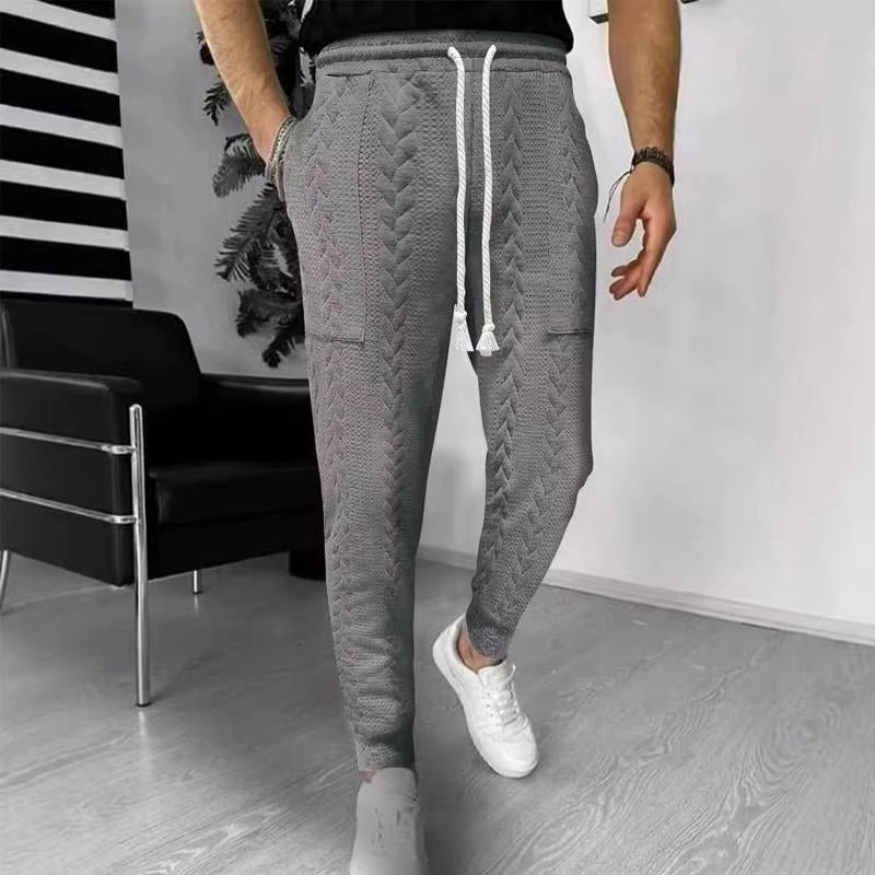 Men's Casual Solid Color Jacquard Drawstring Trousers 67834664X