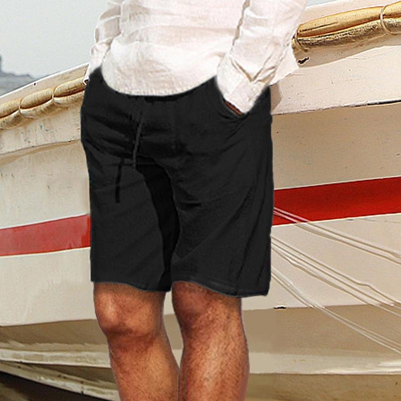 Men's Casual Solid Color Cotton And Linen Shorts 04767660Y