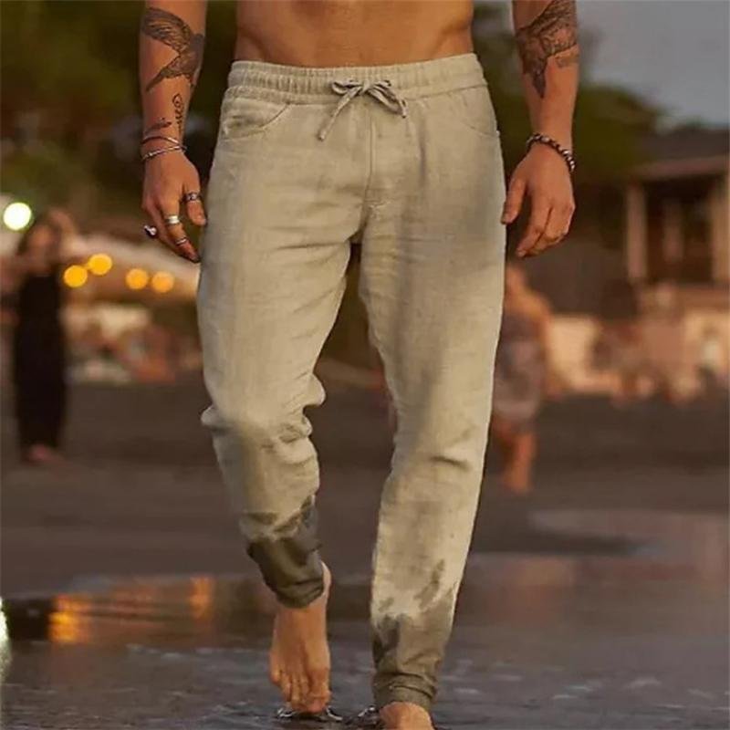 Men's Casual Solid Color Drawstring Elastic Waist Loose Beach Pants 63969386M