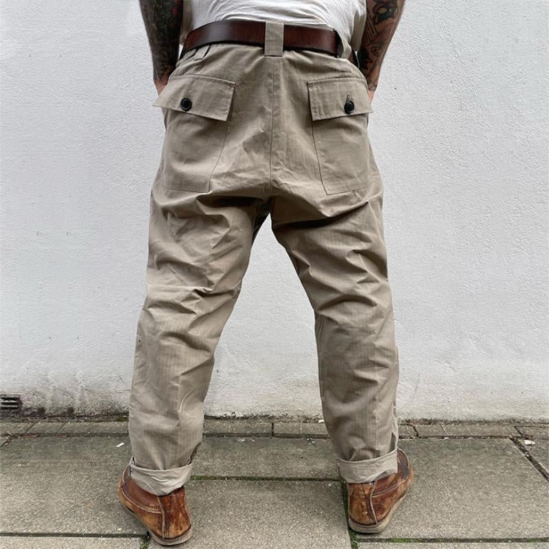 Men's Retro Casual Solid Color Large Pocket Work Trousers 67949766TO