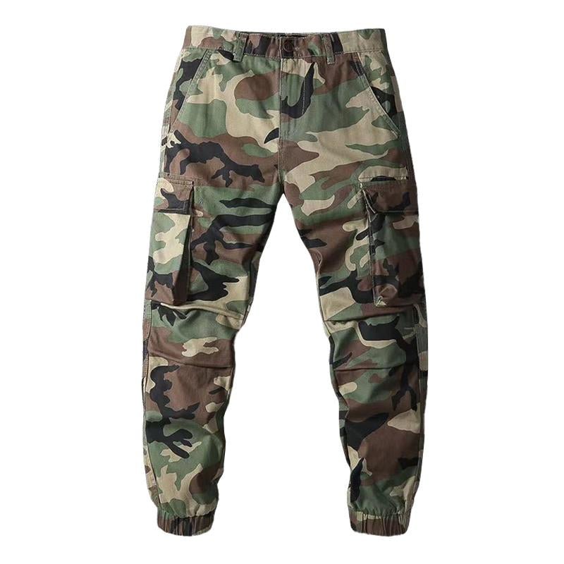 Men's Casual Multi-Pocket Loose Cotton Camouflage Cargo Pants 64986346M