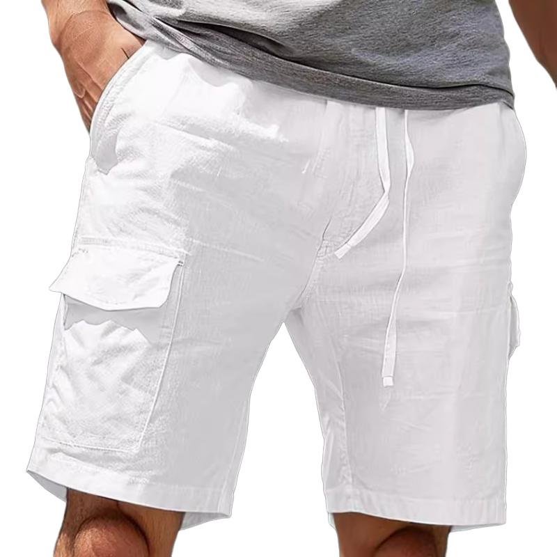 Men's Casual Cotton Linen Multi-pocket Straight Beach Shorts 67478483M