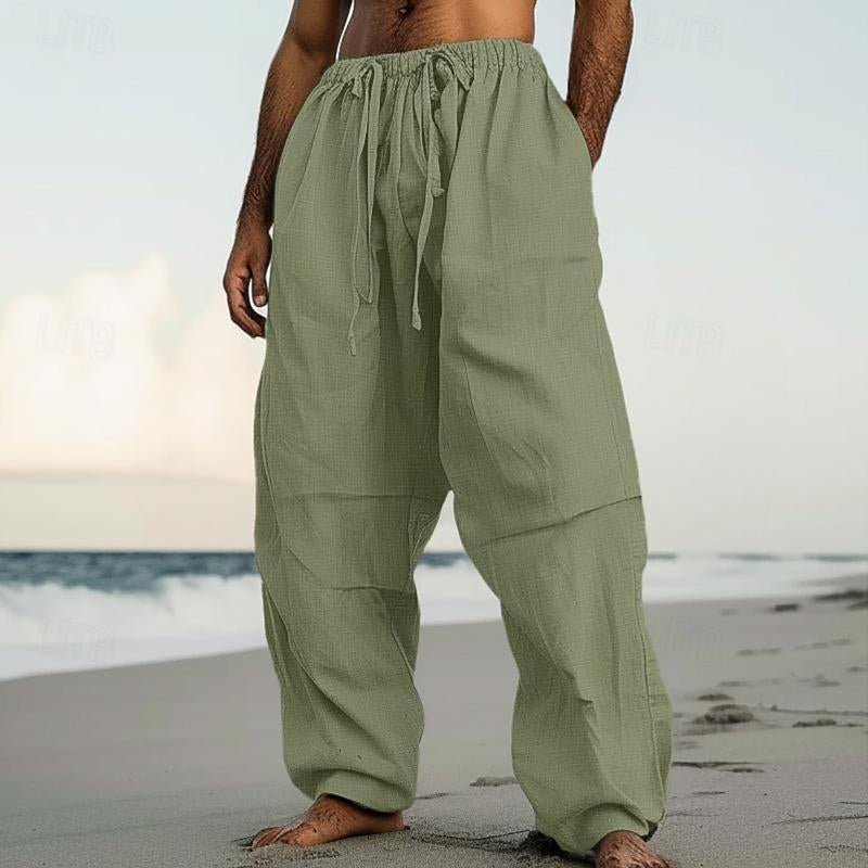 Men's Loose Resort Solid Color Drawstring Straight Pants 46648366Y