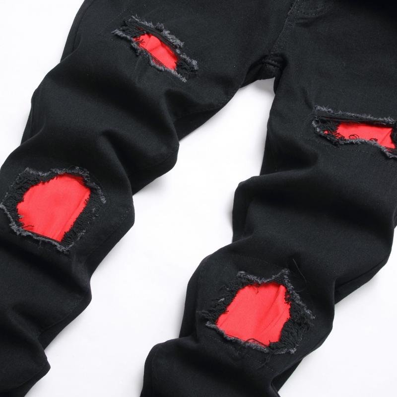Men's Fashion  Colorblock Distressed Hole Slim Jeans 64444468Z