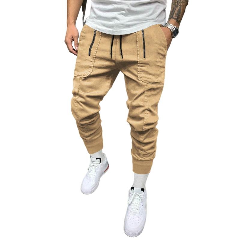 Men's Casual Zipper Pocket Elastic Waist Slim Fit Pants 46666600M