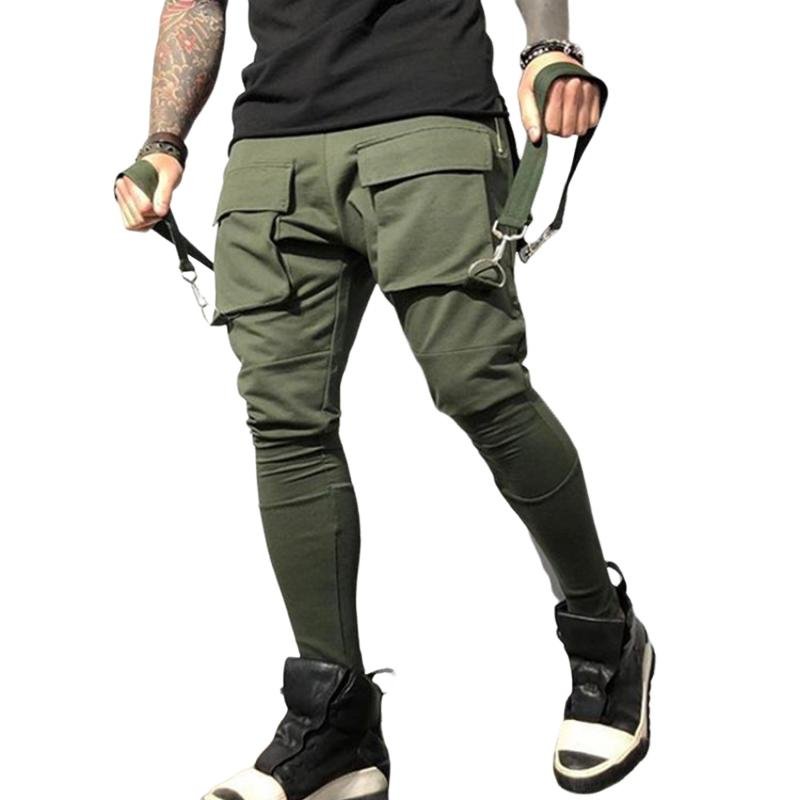 Men's Solid Multi-pocket Slim Sports Pants 69437366Z