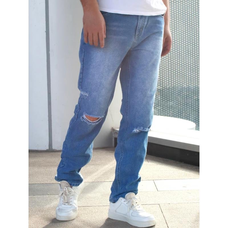 Men's Solid Color Ripped Jeans 66406764Y