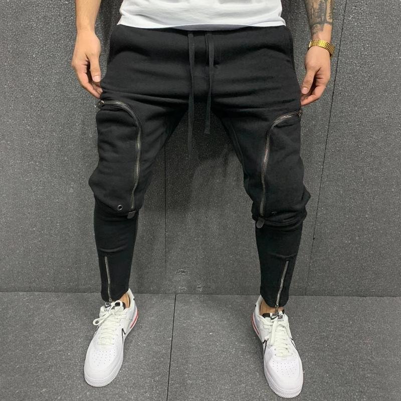 Men's Solid Color Drawstring Elastic Waist Zip Decor Sports Pants 46806783Z