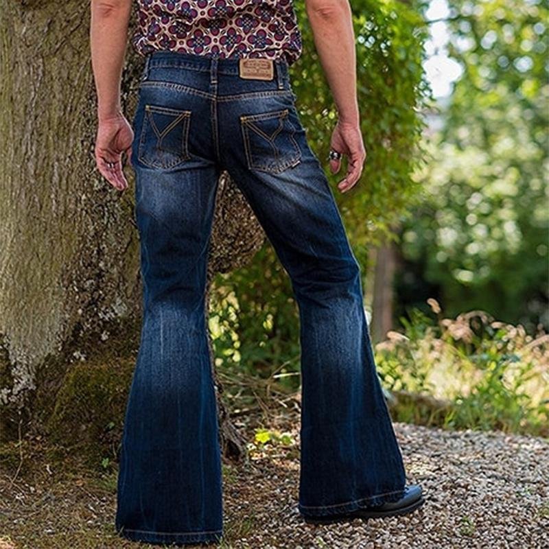 Men's Vintage Washed Distressed Denim Flared Jeans 63768668M