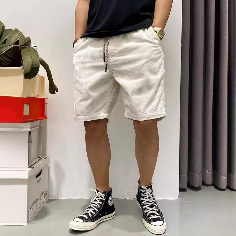 Men's Solid Color Corduroy Elastic Waist Cargo Shorts 80689608Z