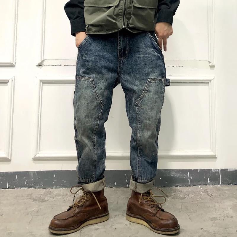 Men's Vintage Loose Panel Cargo Jeans 43896974Y