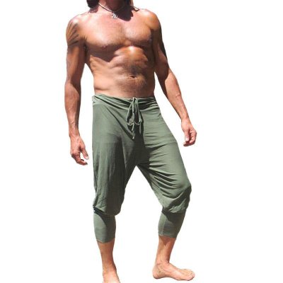 Men's Casual Solid Color Elastic Waist Loose Capri Harem Pants 43440467M