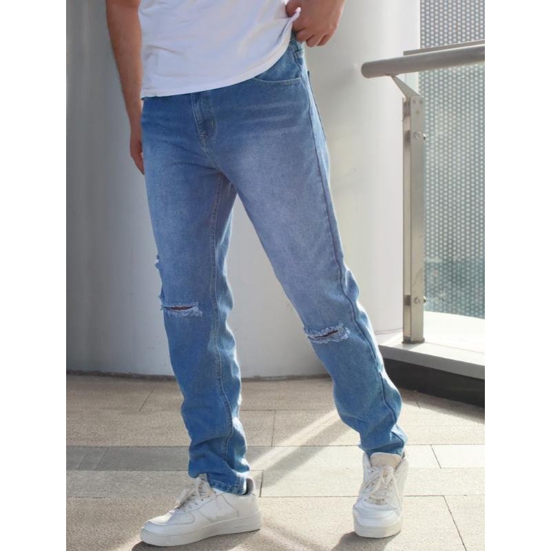 Men's Solid Color Ripped Jeans 66406764Y