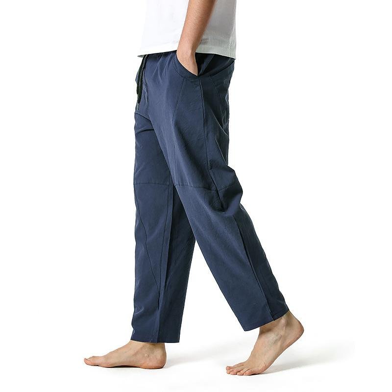 Men's Cotton and Linen Loose Drawstring Pants 36884066Y