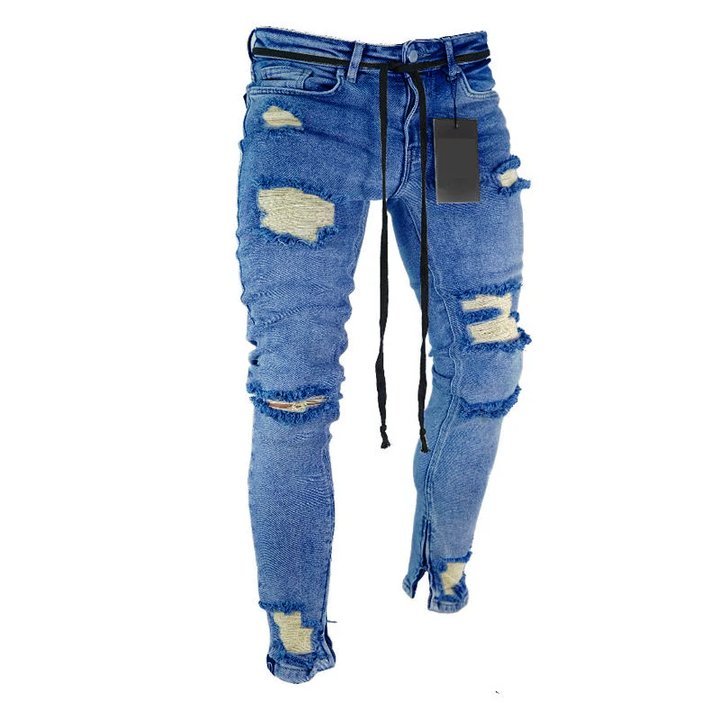 Men's Ripped Zipper Biker Jeans 46647666X