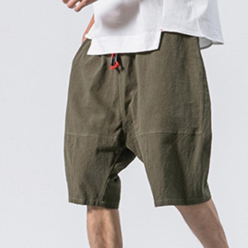 Men's Cotton And Linen Loose Beach Drawstring Shorts 78464666Y