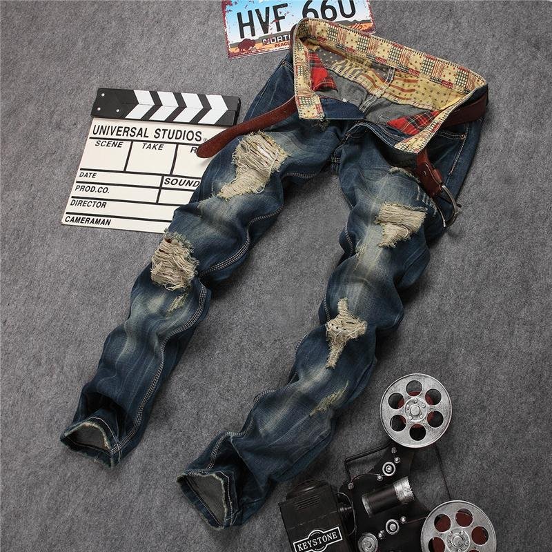 Men's Trendy Ripped Straight-leg Distressed Jeans 79480643X