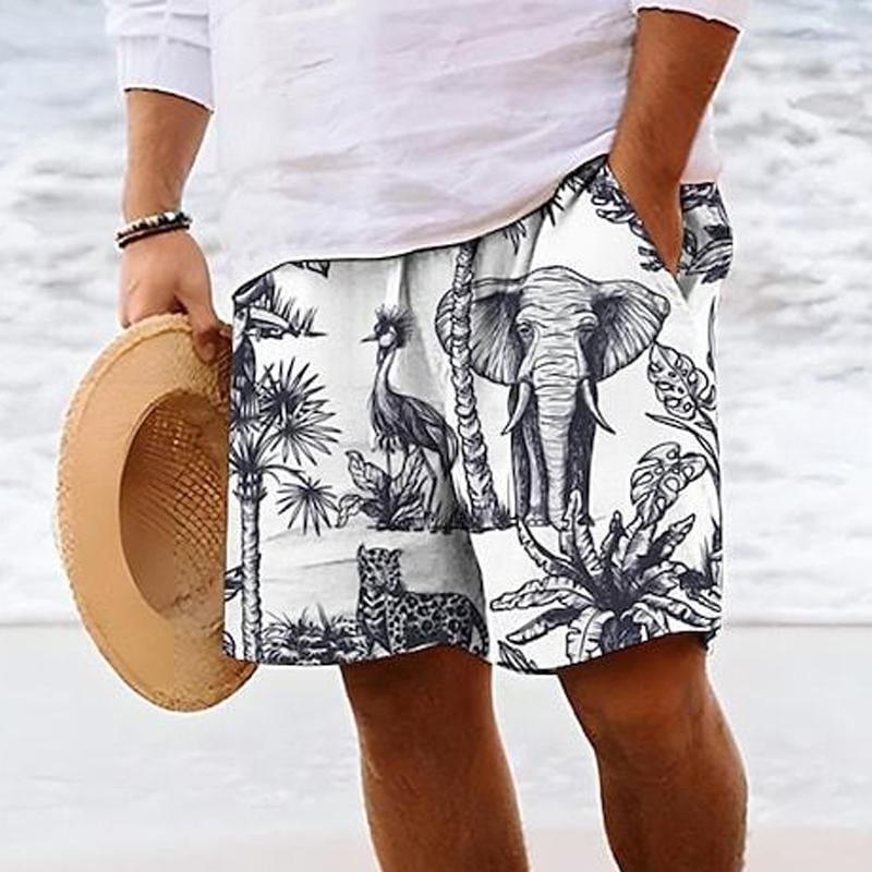 Men's Casual Beach Animal Elephant Print Drawstring Shorts 48706346Y