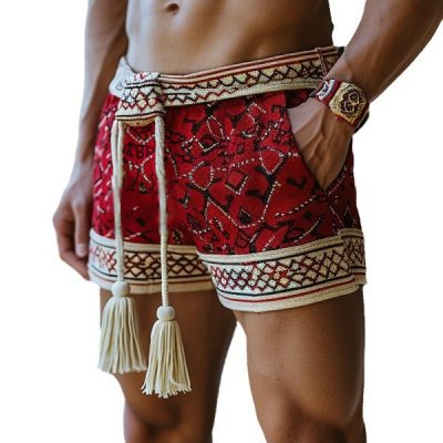 Men's Retro Ethnic Print Loose Elastic Waist Shorts 83699666M