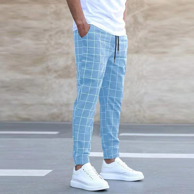 Men's Retro Street Sports Casual Plaid Pants 98386464TO