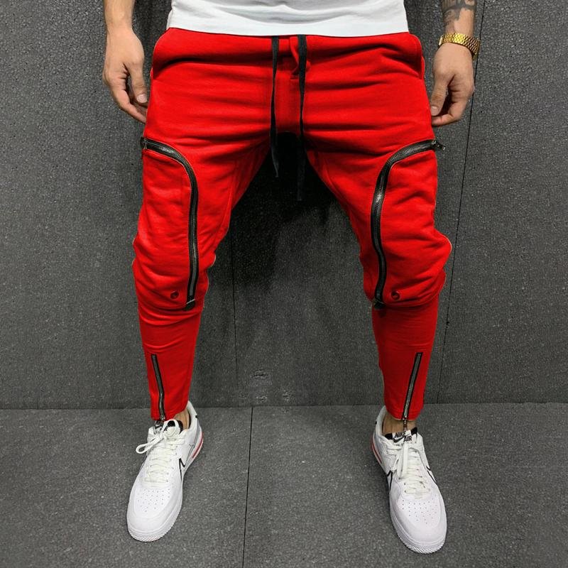 Men's Solid Color Drawstring Elastic Waist Zip Decor Sports Pants 46806783Z