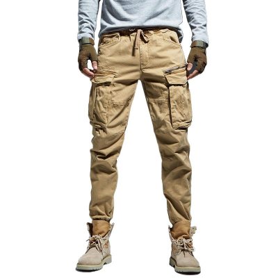 Men's Solid Multi-pocket Elastic Waist Cotton Cargo Pants 38068346Z