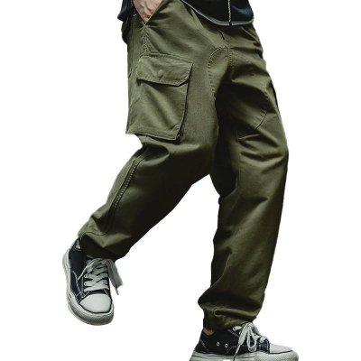 Men's Casual Solid Color Cotton Multi-pocket Patchwork Loose Cargo Trousers 96869664M