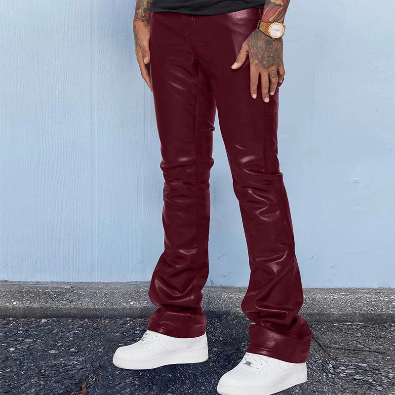 Men's Vintage Solid Color Mid-Rise Loose Thin Leather Pants 74804863M