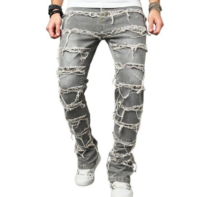 Men's Vintage Ripped Button Jeans 86866370X