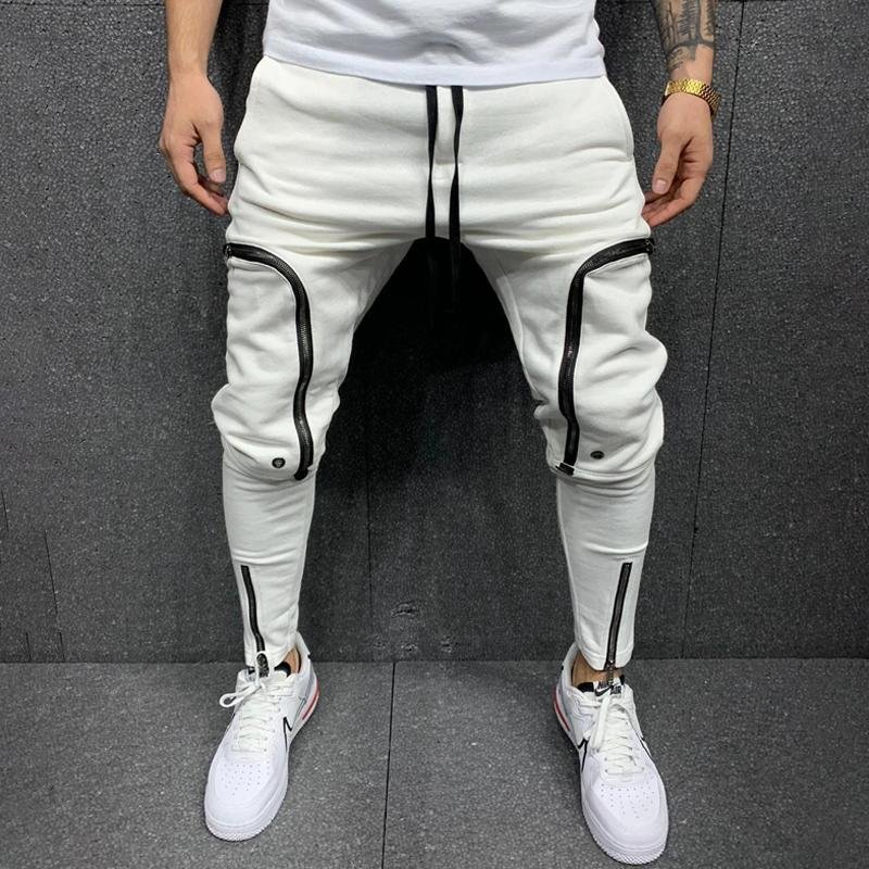 Men's Solid Color Drawstring Elastic Waist Zip Decor Sports Pants 46806783Z