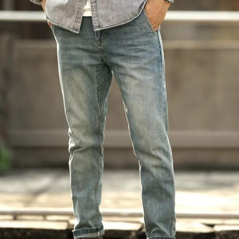 Men's Solid Color Motorcycle Cargo Vintage Jeans 40666784Y