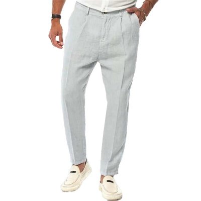 Men's Solid Color Linen Outdoor Loose Straight Pants 33737680X