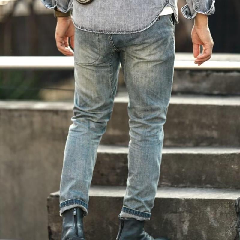Men's Solid Color Motorcycle Cargo Vintage Jeans 40666784Y