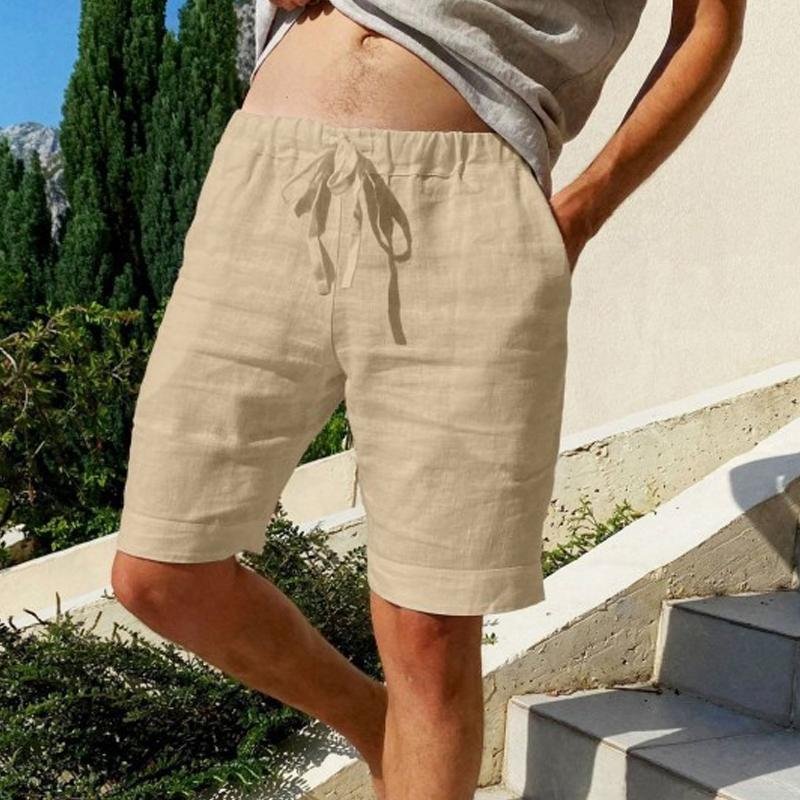 Men's Vintage Solid Linen Drawstring Shorts 66769890Y