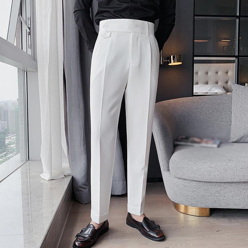 Men's British Style High Waist Straight Suit Pants 00666447M