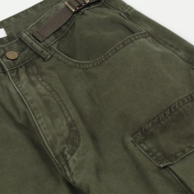 Men's Vintage Washed Loose Straight Multi-Pocket Cargo Pants 46447666M