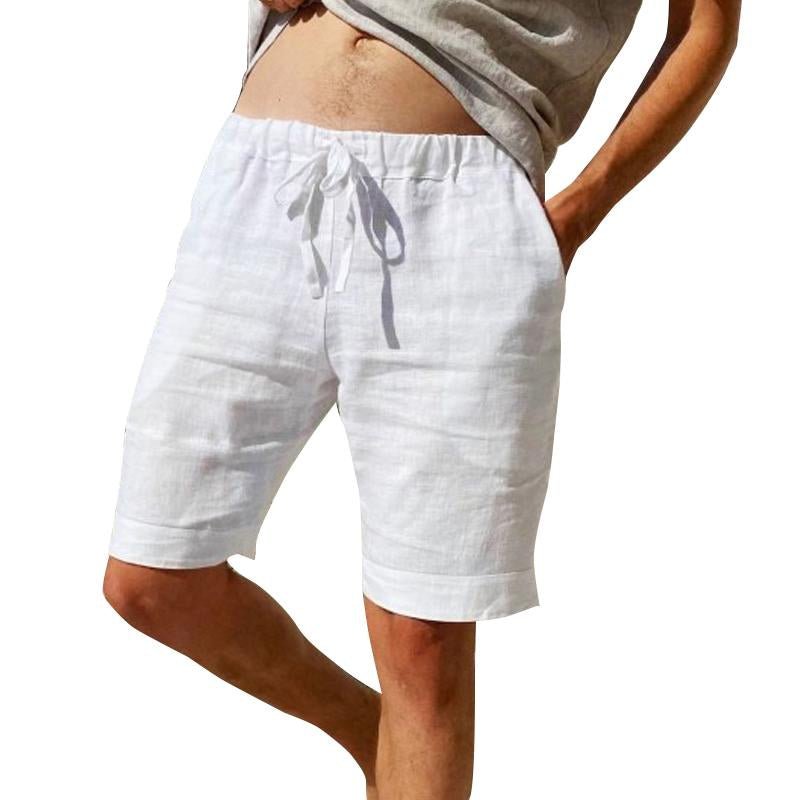 Men's Vintage Solid Linen Drawstring Shorts 66769890Y