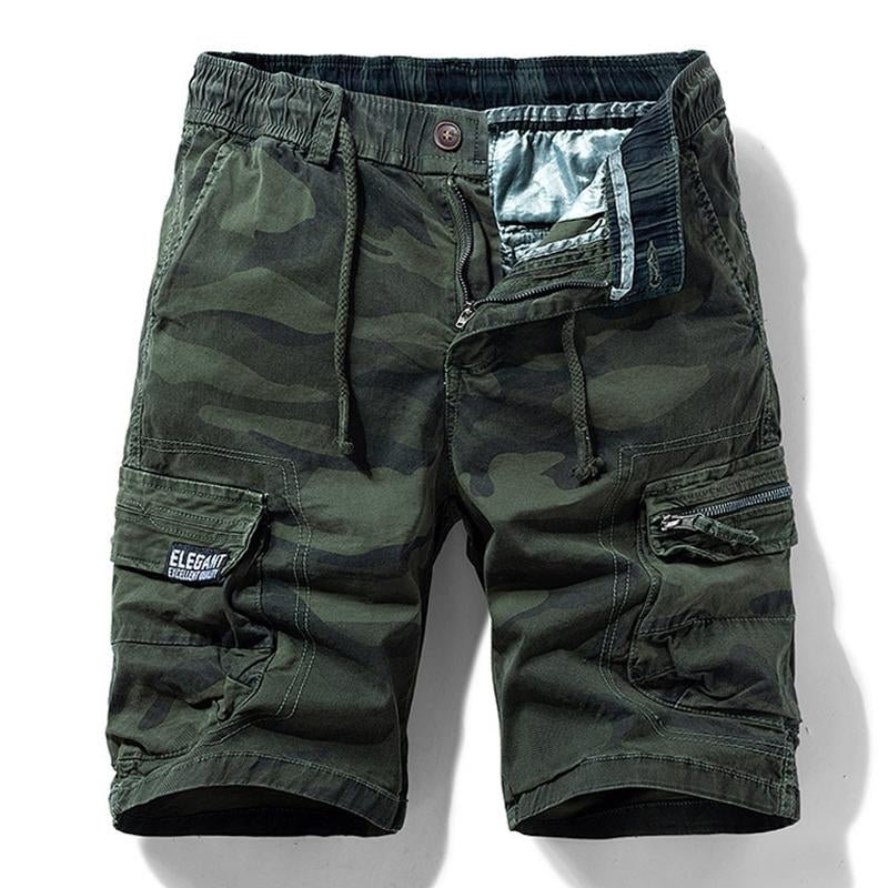 Men's Retro Camouflage Cotton Multi-Pocket Elastic Waist Cargo Shorts 06696407M