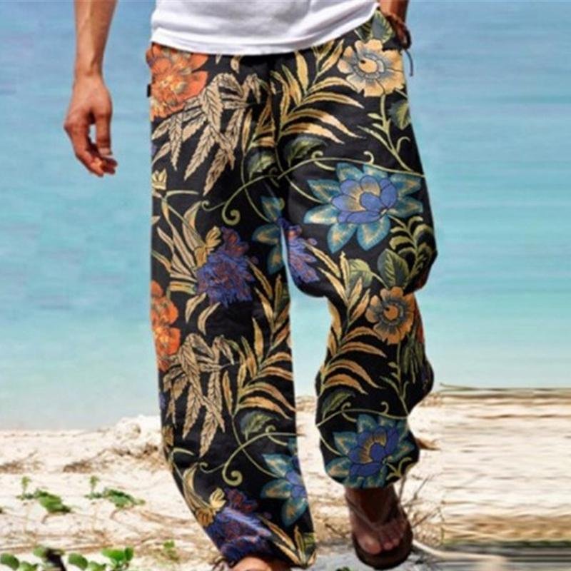 Men's Vintage Loose Printed Drawstring Pants 04669060Y