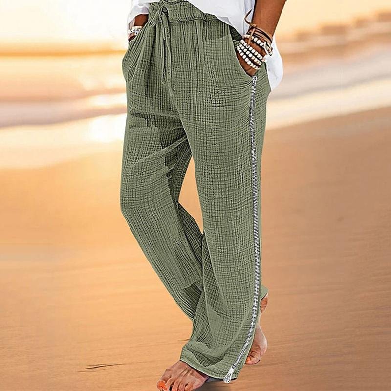 Men's Cotton Linen Beach Drawstring Elastic Waist Casual Pants 63066467X