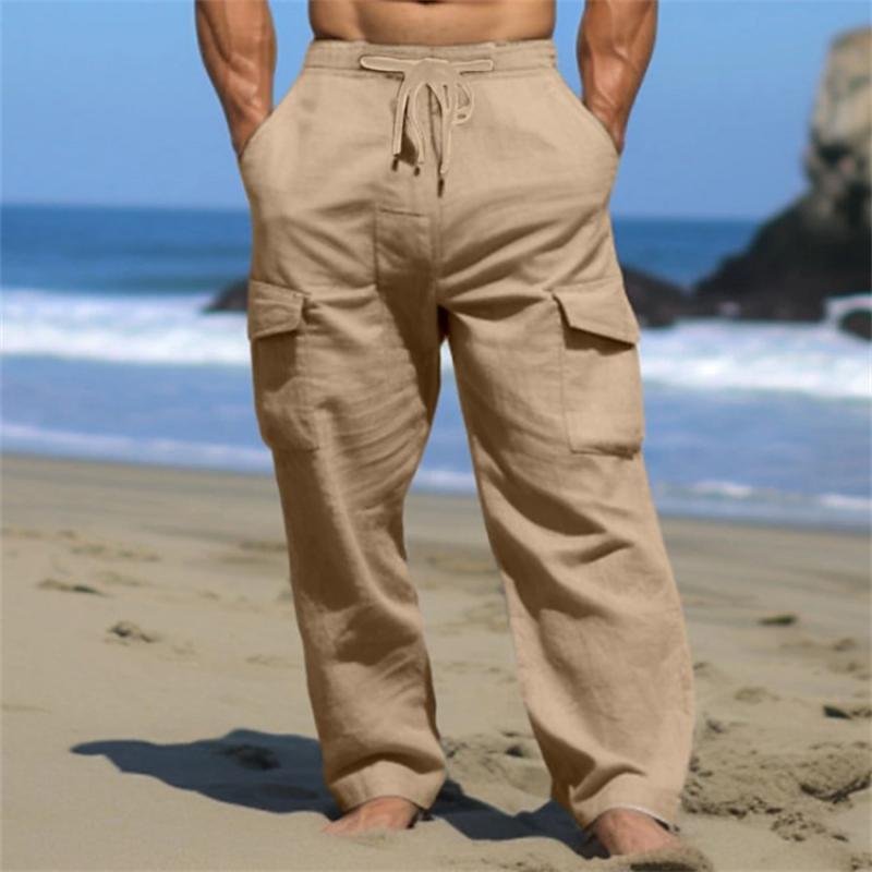 Men's Solid Loose Multi-pocket Elastic Waist Casual Pants 34036844Z