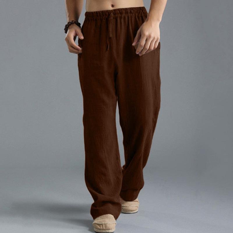 Men's Casual Loose Cotton Linen Breathable Elastic Waist Trousers 63444647M