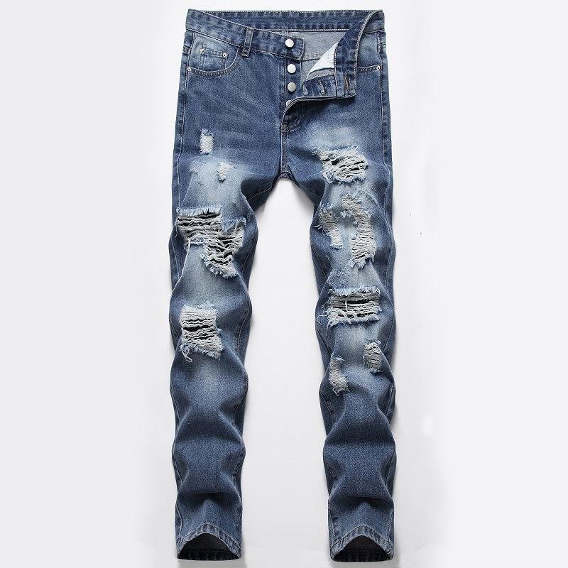 Men's Fashion Distressed Hole Slim Jeans 64867494Z