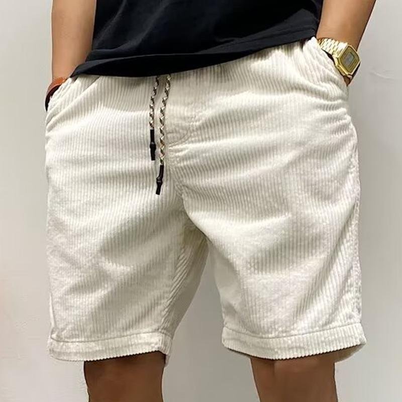 Men's Solid Color Corduroy Elastic Waist Cargo Shorts 80689608Z