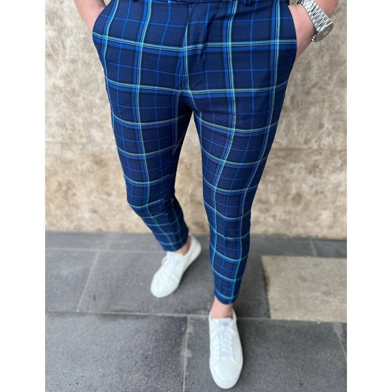 Men's Casual Plaid Print Pants 98767690Y